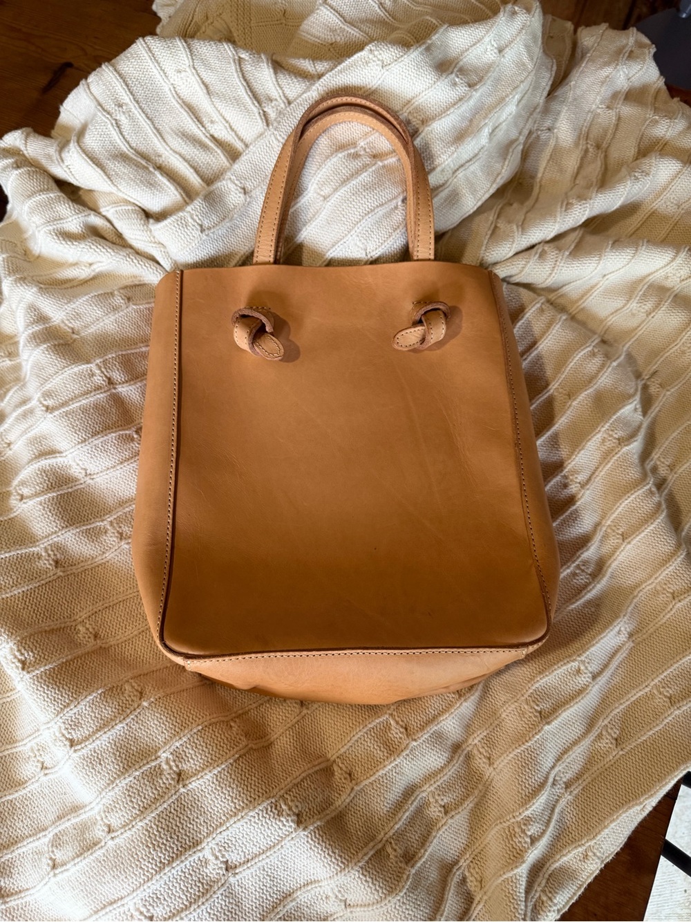 Nisolo Tan Leather Tote with Knotted Handle Detail